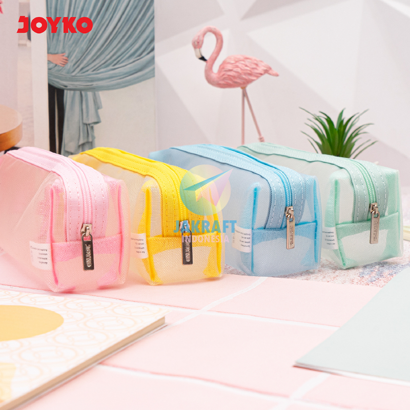 

(1 Pcs) Tempat Pensil Plastik Jaring Resleting Besi JOYKO PC-5020 Pastel Plastic Mesh Material Metal Zipper Pen Pencil Soft Case Warna Lengkap