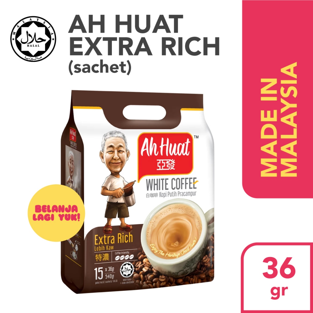 

KOPI AHHUAT / AH HUAT 3in1 Gold Medal / Hazelnut / Extra Rich / Low Fat Malaysia Sachet