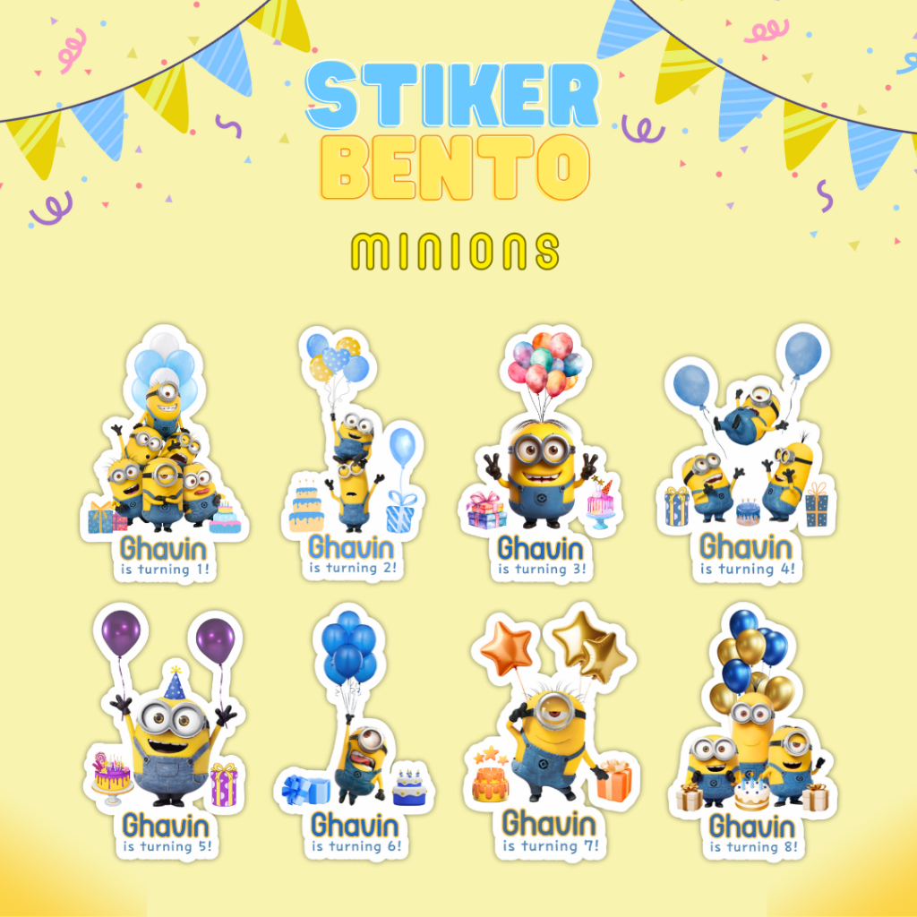 

[Minions] Cetak Sticker Bento Happy Birthday Custom Sticker Bento Birthday Anak I Label Sticker Bento Birthday Custom Tema