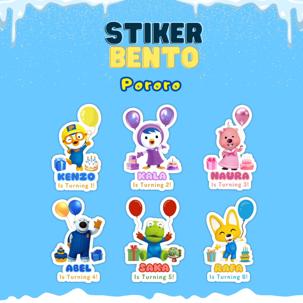 

[Pororo] Cetak Sticker Bento Happy Birthday Custom Sticker Bento Birthday Anak I Label Sticker Bento Birthday Custom Tema