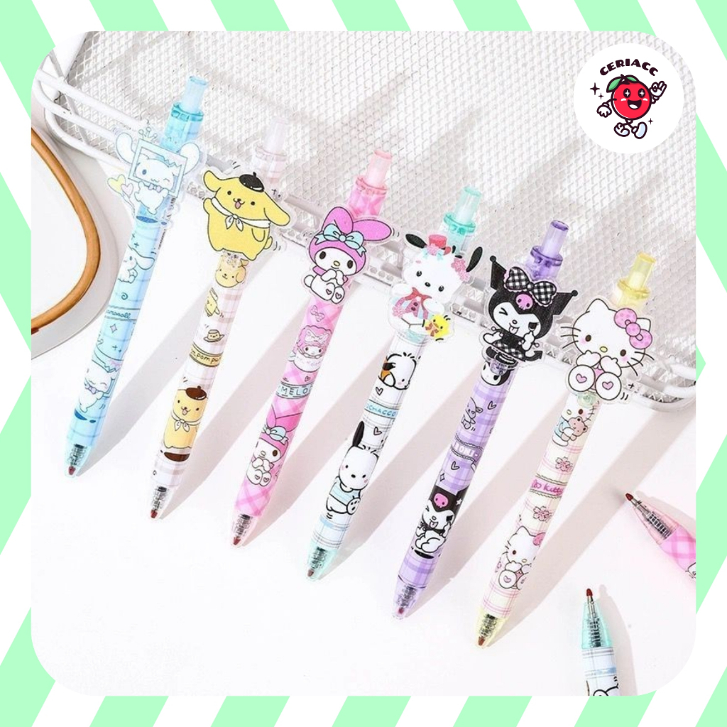 

[ATK] 1set isi 6 pcs Pulpen gel mekanik / pulpen cetek karakter Kartun Lucu (6)