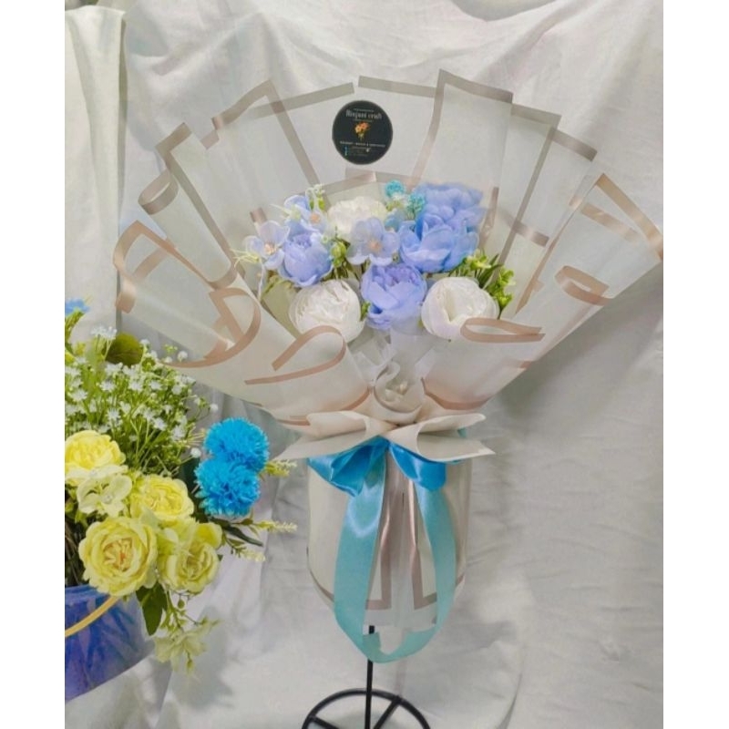 Bouqet bunga biru/bouqet wisuda/bouqet hari guru