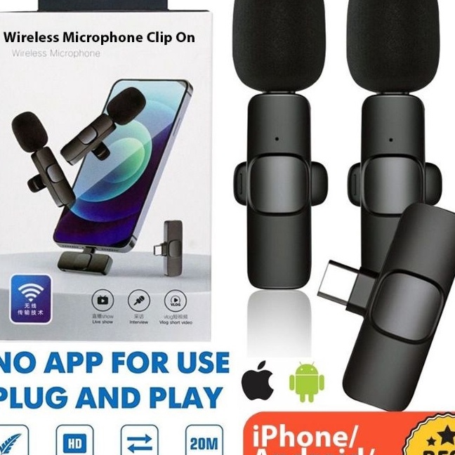 HJ6 DUAL MIC CLIP ON WIRELESS K9K8 TYPR E C MC POBLE FOR VLOGGING STREAMING LIVE TIKTOK TYPE C  IPHO
