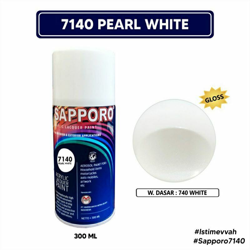#MAU# Cat Semprot Sapporo 7140 Pearl White 300ml Mutiara Putih Metallic Cat Spray Duco Sapporo Ultim
