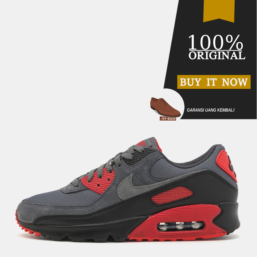Sepatu Pria Original Sneakers Nike Air Max 90 - Black/Iron Grey/Fire Red   Style: DM0029-007