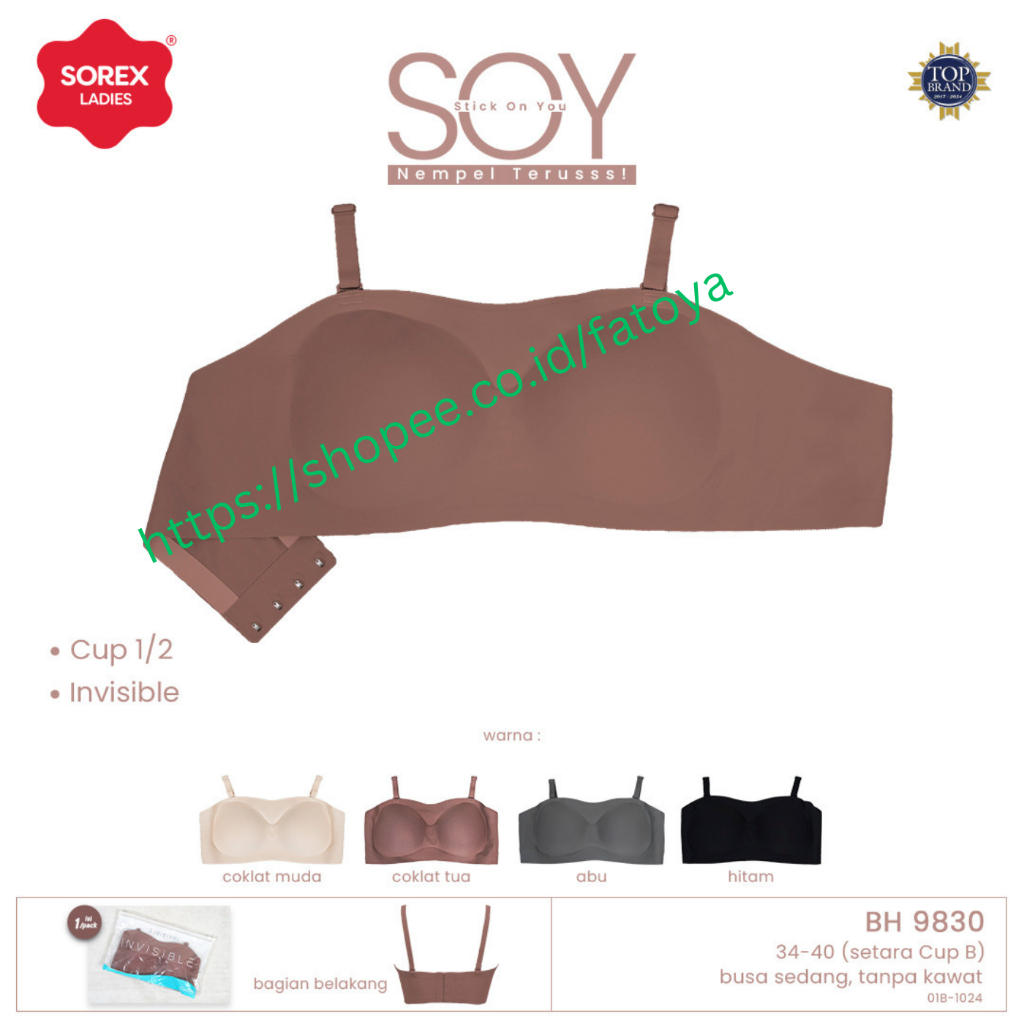 SOREX Bra BH Kemben Seamless Busa Tanpa Kawat Size 34 - 40
