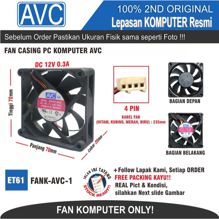 ET61 FANK-AVC-1 FAN CASING PC KOMPUTER AVC DSSC0715R2L DC 12V 4 PIN