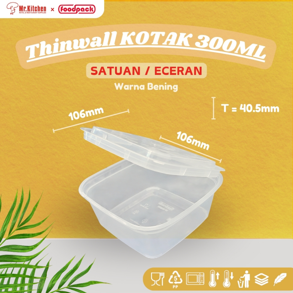 [ECERAN] 300ml Thinwall KOTAK + TUTUP / Kotak Makan Plastik 300ml