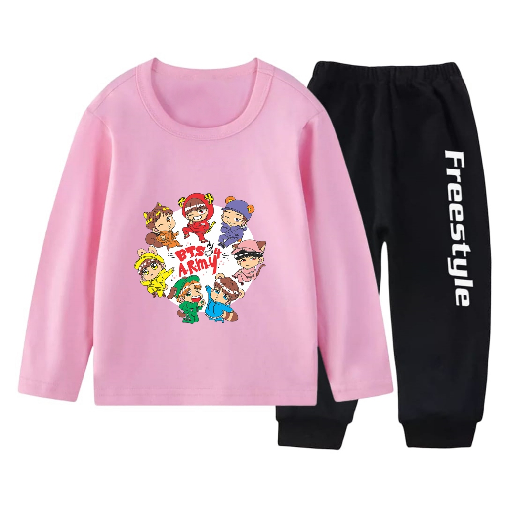Baju Kaos Setelan Lengan Panjang Anak Perempuan Motif kartun BTS ARMY 18Usia 1-10 Tahun CNB KIDS