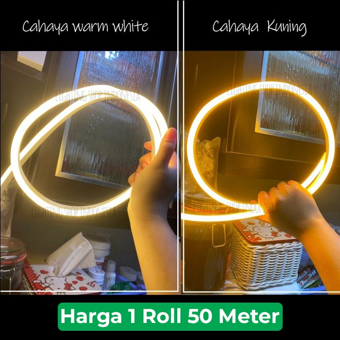 Lampu strip neon flex 1roll 50meter neon flex led neonflex warm white bule ice pink merah biru hijau
