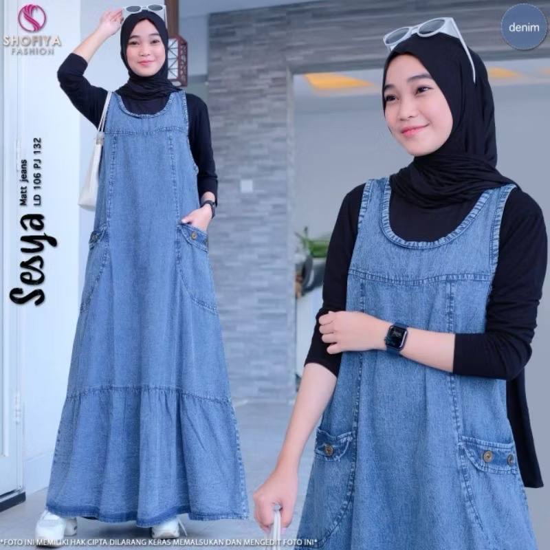 Sesya Overall Jeans Jumbo Rempel Baju Kodok Denim Polos