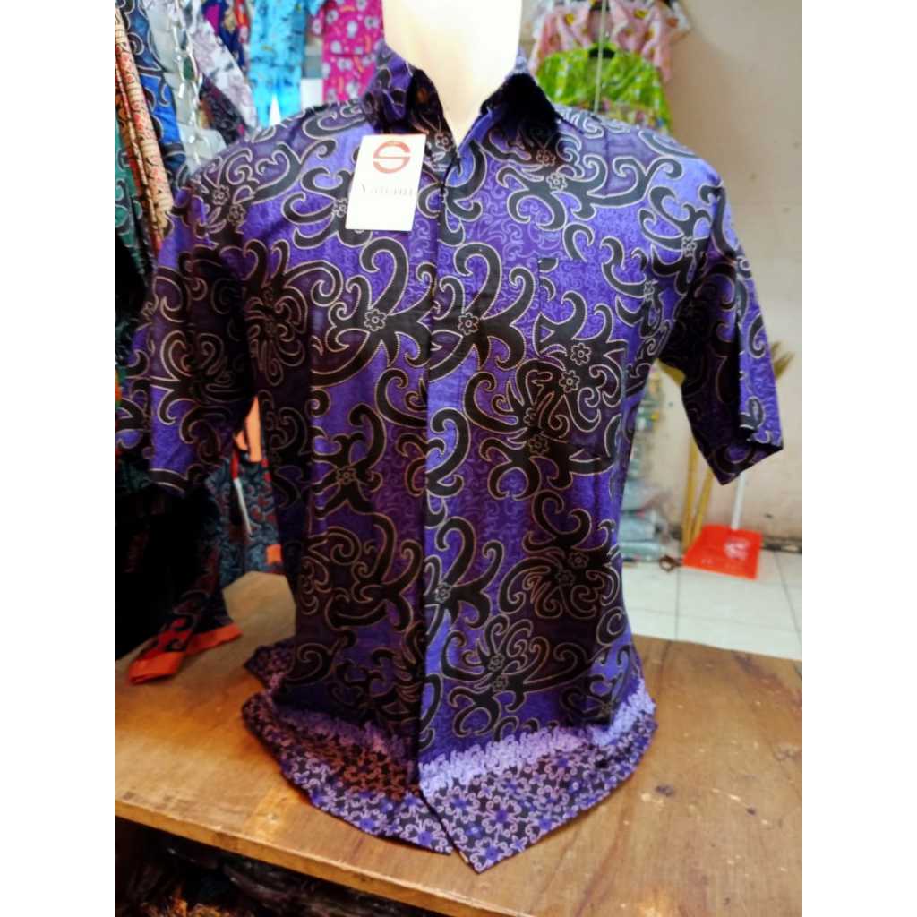 SERAGAM BATIK UNGU KEMEJA BATIK PRIA OVERSIZE BATIK JUMBO UNGU BATIK PRIA LD 140 LD 150 LD 160 (Pree