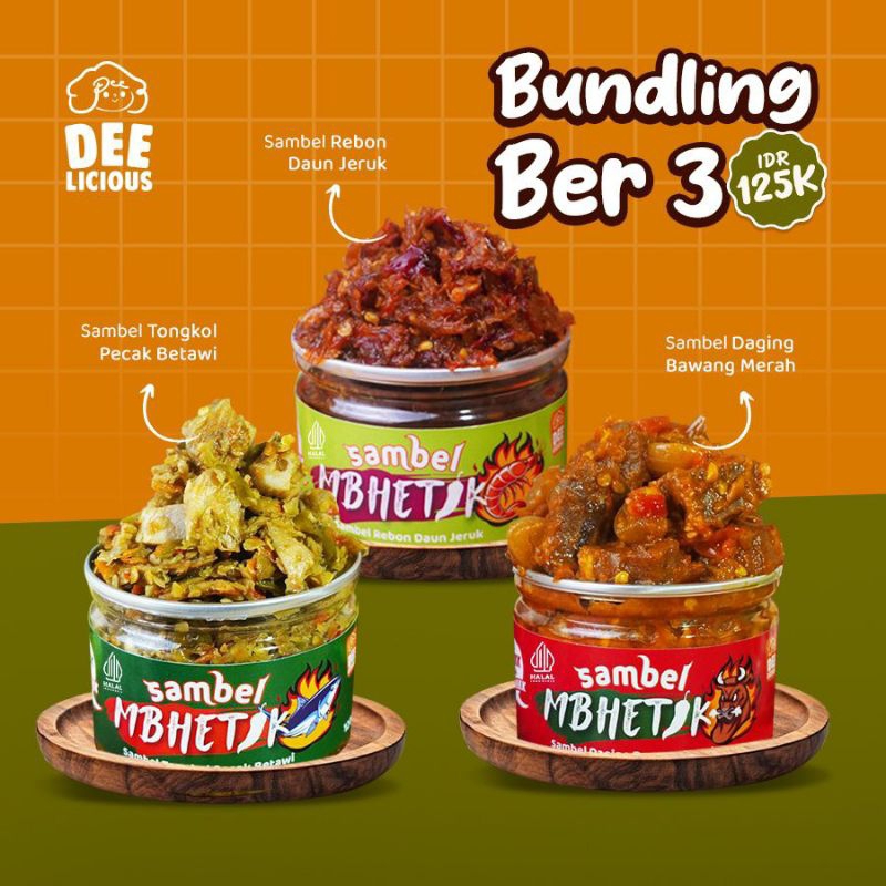 

BUNDLING 3/Sambel Mbhetik Paru/Sambal Mbhetik Paru/Sambel Mbhetik Cumi/Sambal Mbhetik Cumi/Sambel Mbhetik Daging/Sambal Mbhetik Daging/Sambel Mbhetik Tongkol/Sambal Mbhetik Tongkol/Sambel Mbhetik Rebon/Sambal Mbhetik Rebon