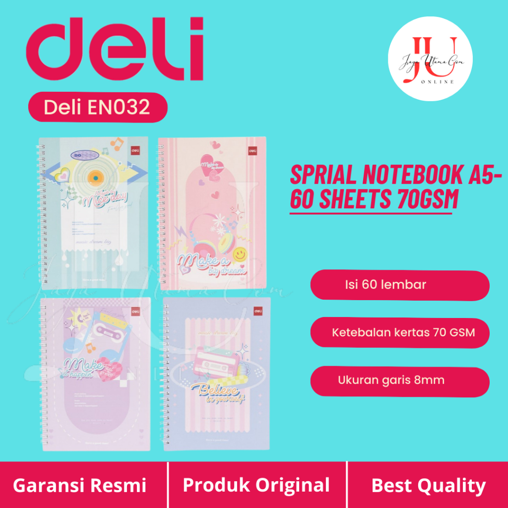 

DELI Spiral Notebook Buku A5 / B5 70gsm 60 Halaman / DELI Spiral Notebook EN032 A5-60/ EN033 B5-60 / EN056 A5-60