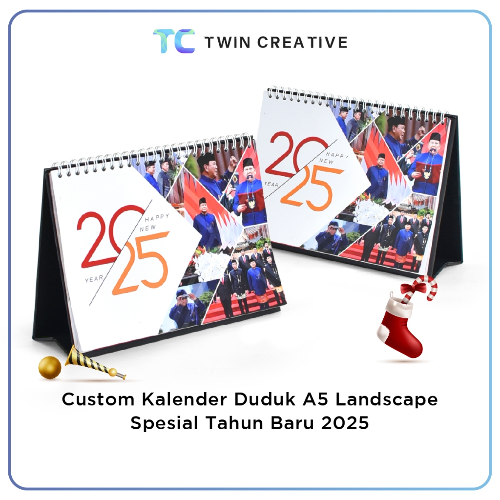 

Custom Desain Kalender Meja Duduk A5 Landscape Spesial 2025 - Souvenir Dekorasi Calendar Duduk Happy New Year
