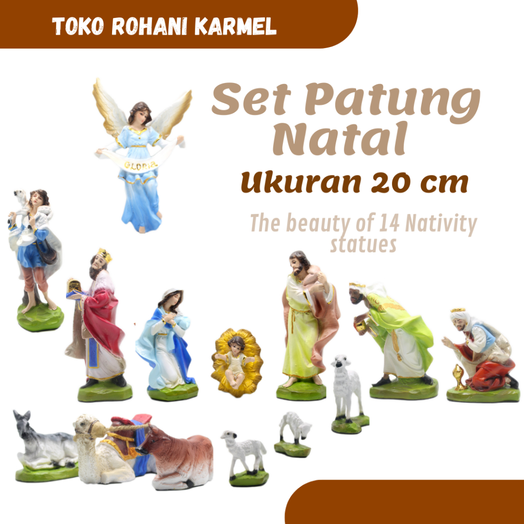 SET PATUNG NATAL 20 CM / HADIAH NATAL / NATIVITY SCANE / PATUNG TUHAN YESUS / PATUNG BUNDA MARIA /GE