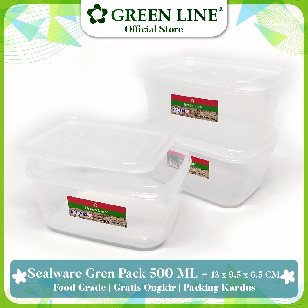 Greenline Wadah Makan Sealware Segi Green Pack - 500 ML