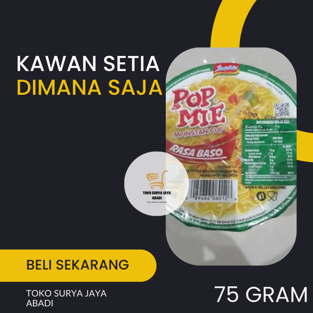 

Makanan Pop Mie Mi Kuah Instan Varian Rasa Baso / Bakso Cemilan Besar Instant Noodle Jumbo Cup