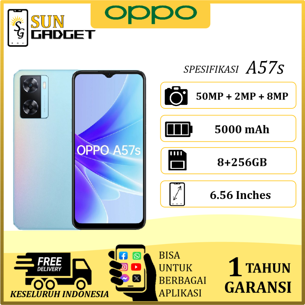 HP OPPO A57s RAM 8/256GB FAST CHARGING 33WATT FULLSET 4G GARANSI 1 TAHUN