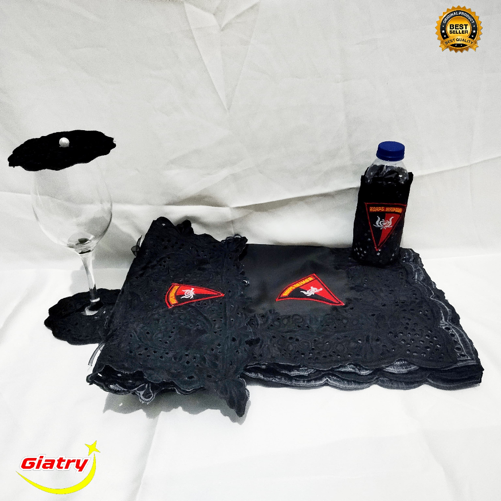 Set Taplak  meja bordir logo Brimob/Taplak bordir satu paket taplak meja tamu bordir