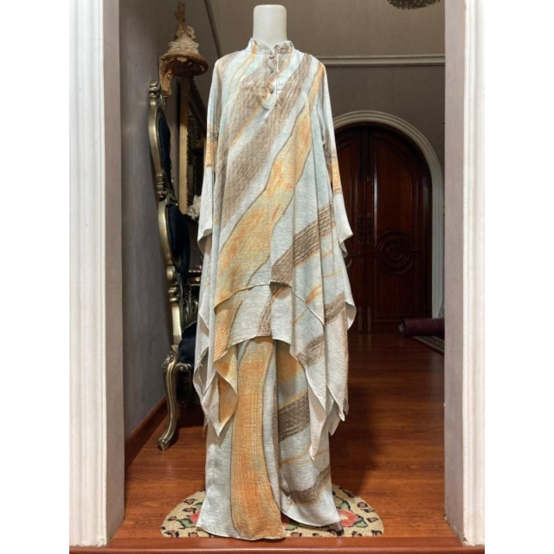 Setelan baju celana kulot wanita muslimah tie dye bahan Santorini mewah elegan, baju kondangan / zer