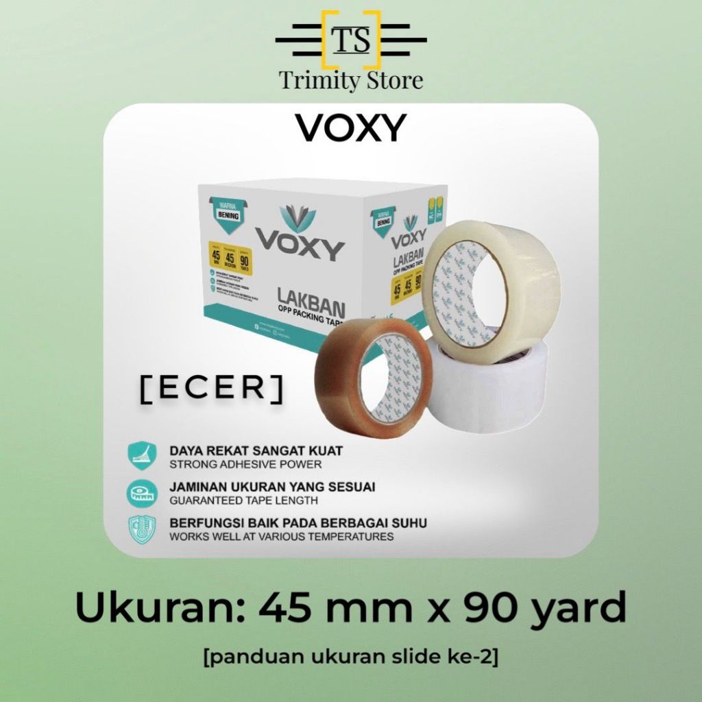 

VOXY Lakban Isolasi Bening / Coklat Lebar Ukuran 45 mm x 90 Yard - [ECER]