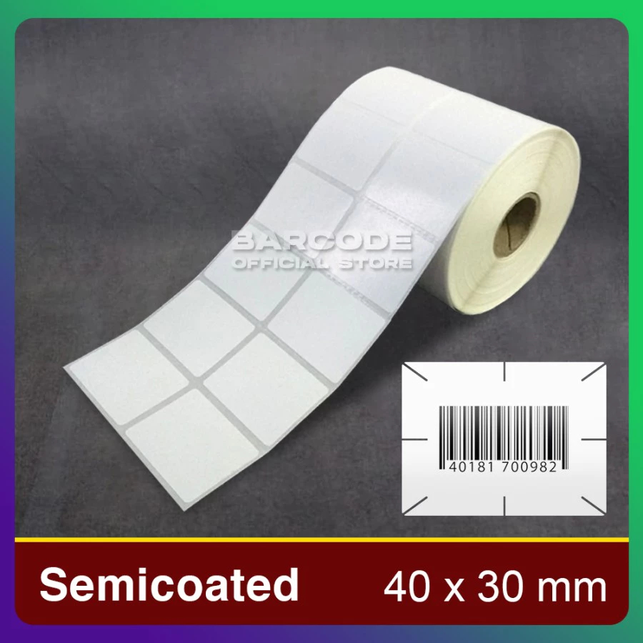 

Codeshop Label Barcode Cacah 40 x 30 mm Kertas Stiker Semicoated 2 Line Core Kecil