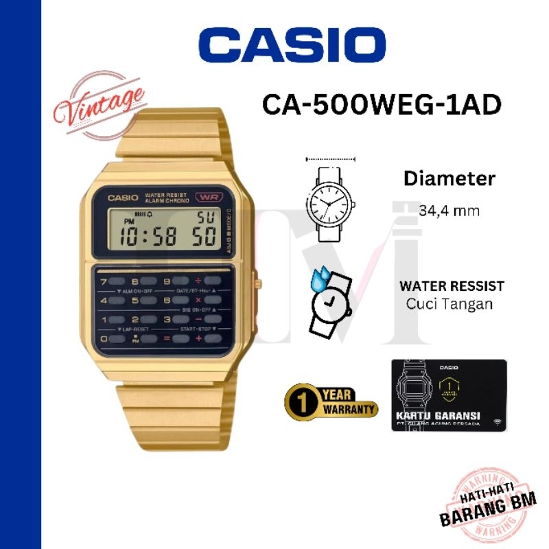 

CASIO CA-500WEG-1AD Jam Tangan Original Digital Kalkulator rantai sport Antiair CA-500WEG-1ADF CA500
