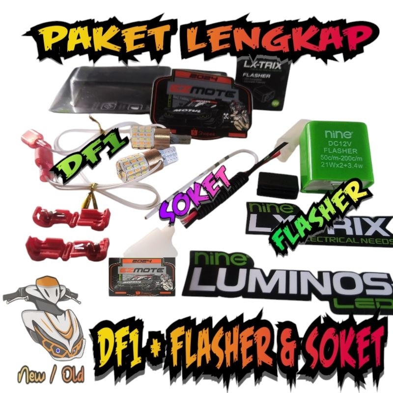 LAMPU SEIN MOTOR DUA MODE AEROX NEW NINE LUMINOSLED T10 DF1 DUA MODE + SOKET BER DIODA, PKAET KOMPLI