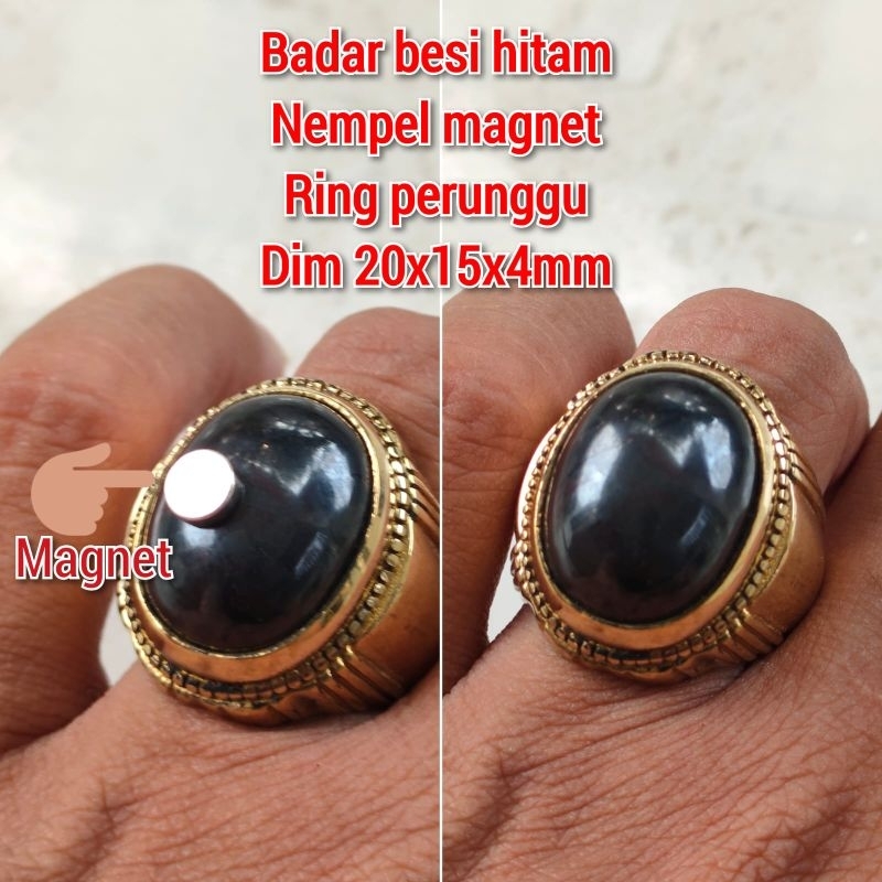 CINCIN PRIA BATU BADAR BESI HITAM NEMPEL MAGNET RING PERUNGGU