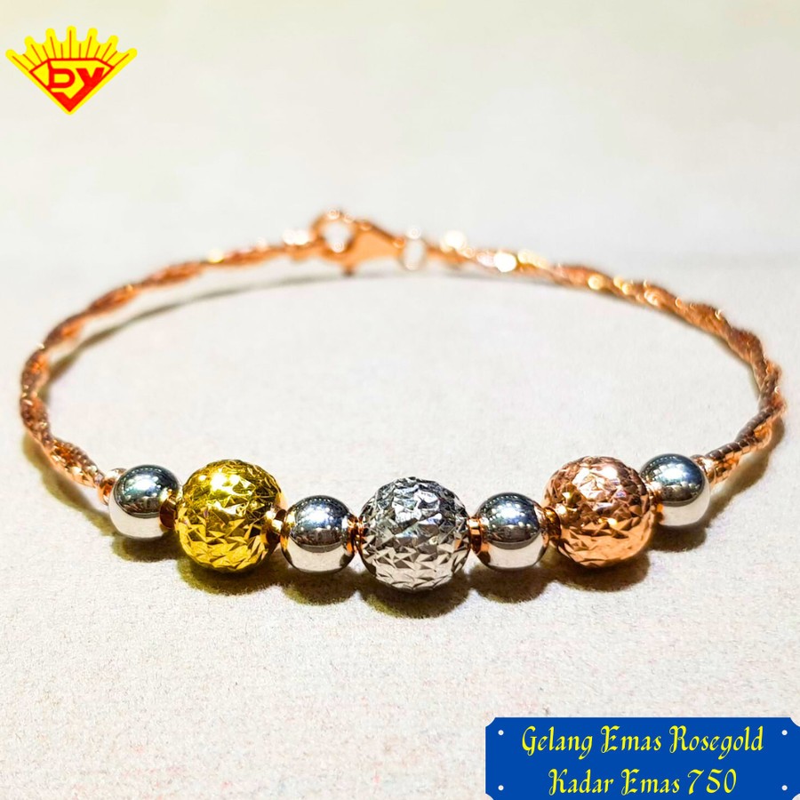 Gelang Emas Rosegold Trendy Kadar Emas 750