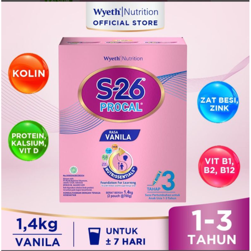 

S-26 Procal Tahap 3 Susu Pertumbuhan Anak 1-3 Tahun Vanila 1.4 kg