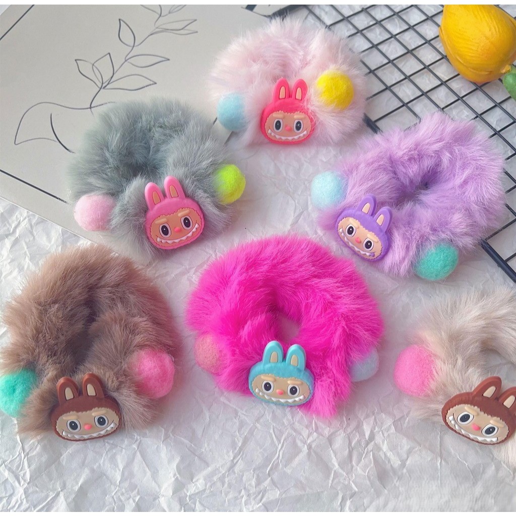 Ikat Rambut Labubu / Ikat Rambut Bulu Lucu Labubu / Ikat Rambut Bulu Halus Labubu / Ikat Rambut Pomp