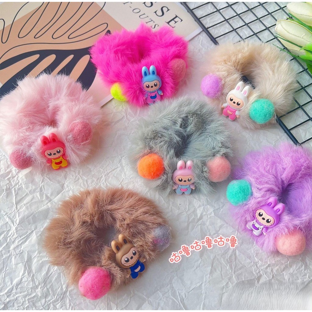 Ikat Rambut Labubu / Ikat Rambut Bulu Lucu Labubu / Ikat Rambut Bulu Halus Labubu / Ikat Rambut Pomp