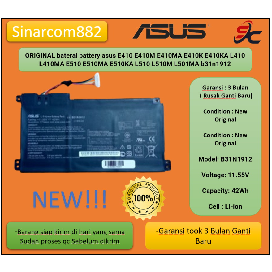 MASRI Original Baterai Battery Asus E410 E410M E410Ma E410K E410Ka L410 L410Ma E510 E510Ma