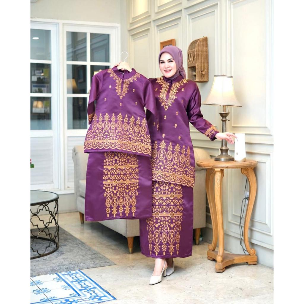 Satu Set Kebaya Tunik Kurung Bordir Melayu Couple Ibu Dan anak/ Kebaya Malaysia/ Kebaya Kondangan Ke