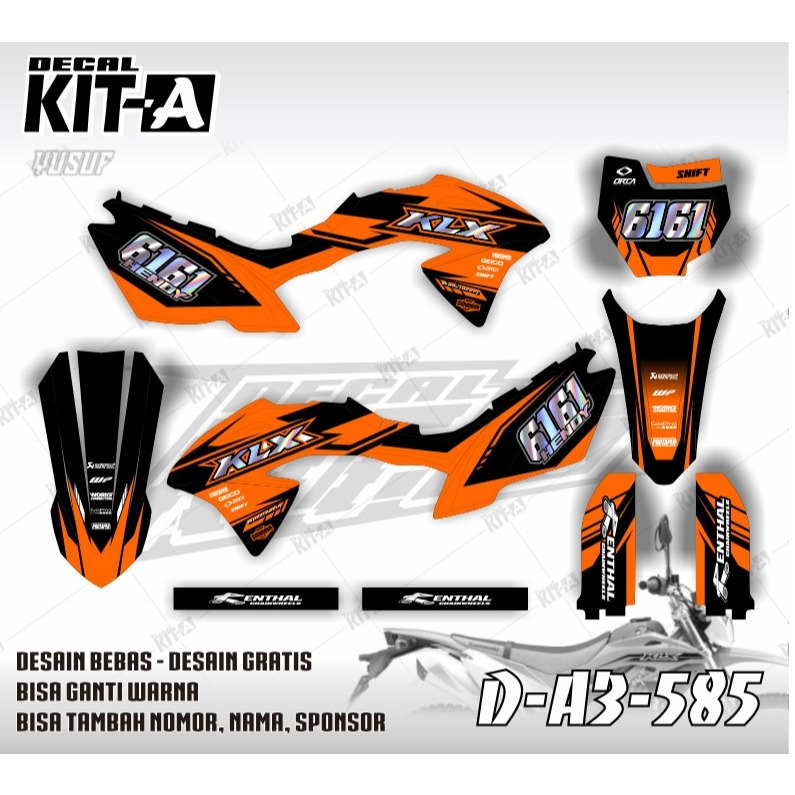 Decal Stiker KLX 150 BF Dekal Variasi Sticker Striping Custom Full Body orange biru D-A3-312 A3-585