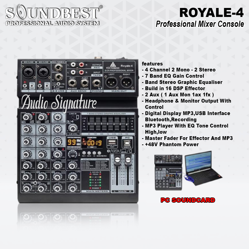 Mixer 4 Channel SOUNBEST ROYALE 4 | ROYALE4 Bluetooth Recording USB Original