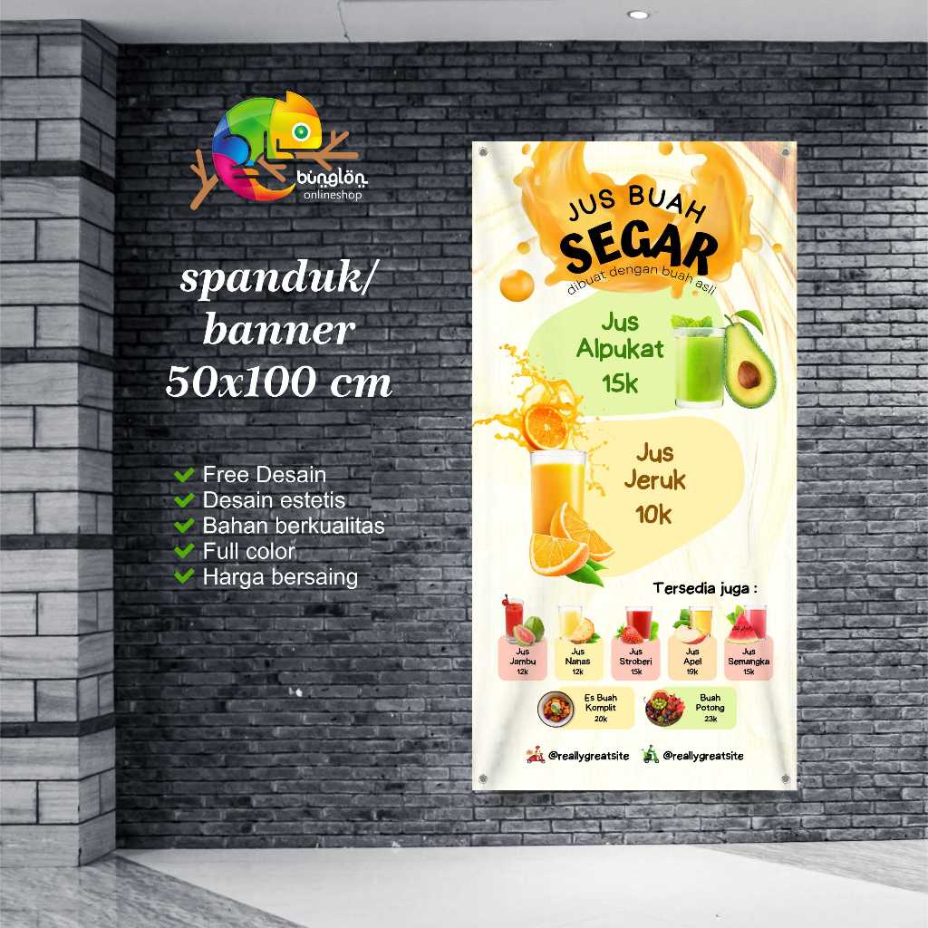 Cetak Spanduk Banner menu jual minuman jus buah