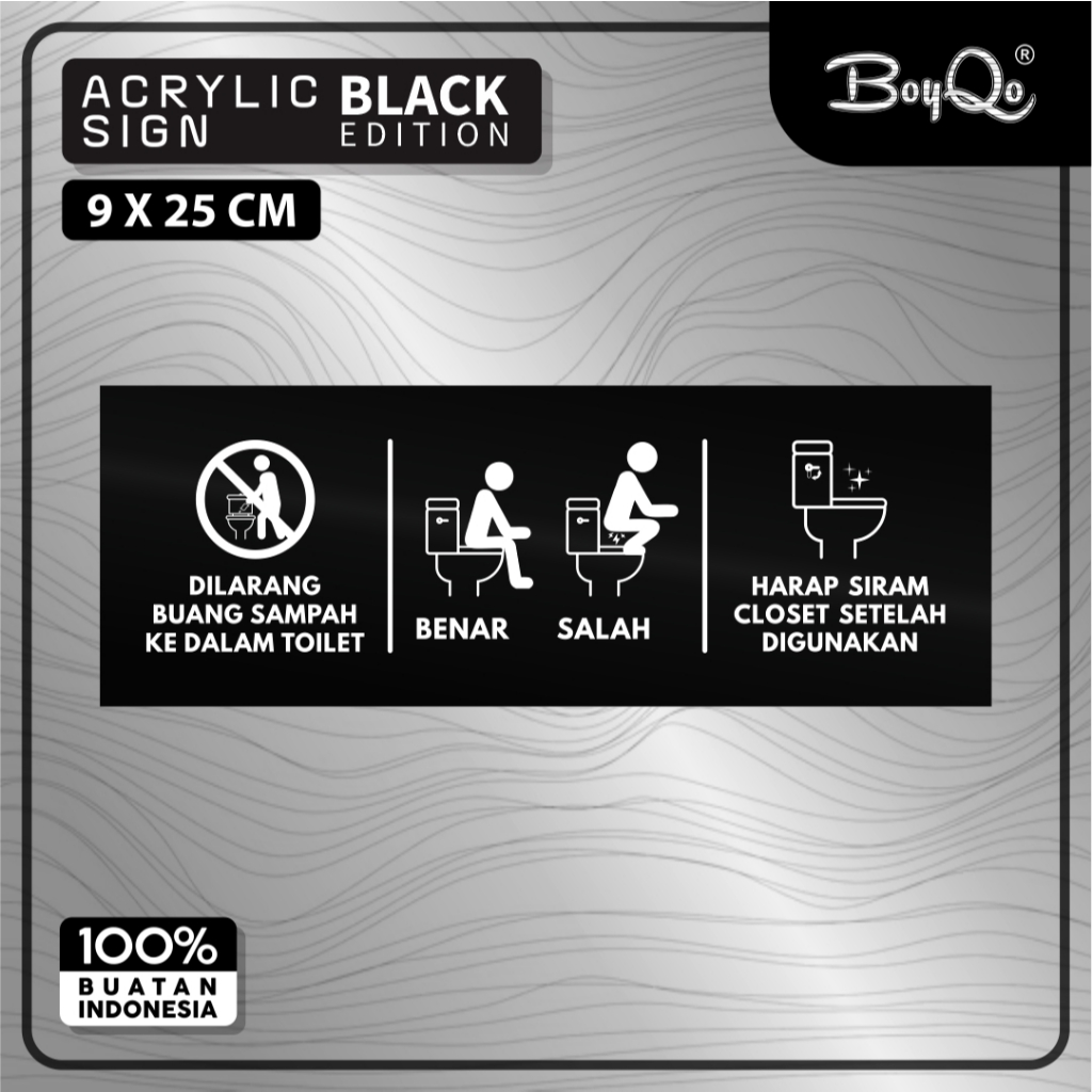 

BoyQo Akrilik Tanda Himbauan Di Toilet Warna Hitam Ukuran 25 x 9 Untuk Masjid, Kantor, Mushola