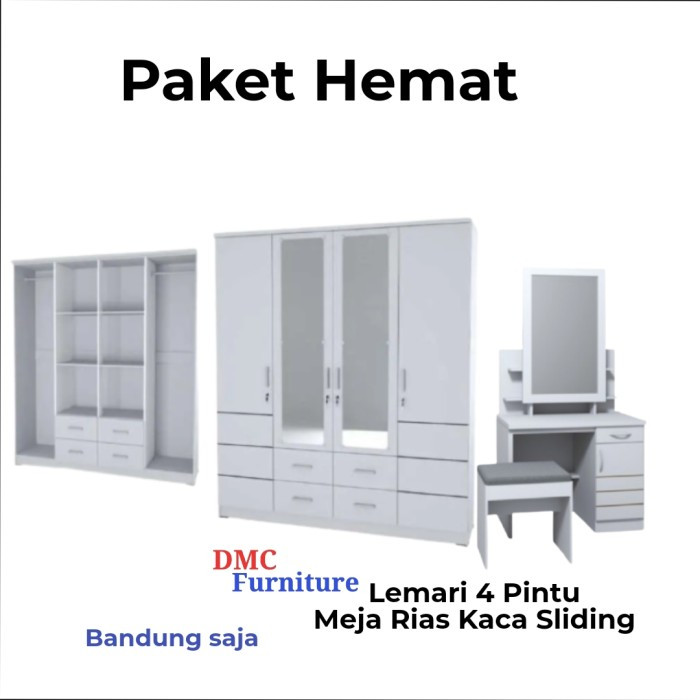 Paket Lemari Meja Rias Lemari 4 Pintu Meja Rias Putih minimalis Murah