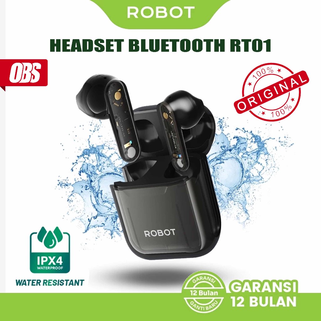 Headset Robot TWS Wireless RT01 Waterproof Earphone Airbuds RT01 Semi In-Ear TWS Transparent Bluetoo
