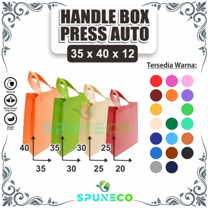 

HBPA TEBAL 75GSM 35x40x12 (1Lusin) TAS BOX SPUNBOND GOODIE BAG STANDING HANDLE BOX