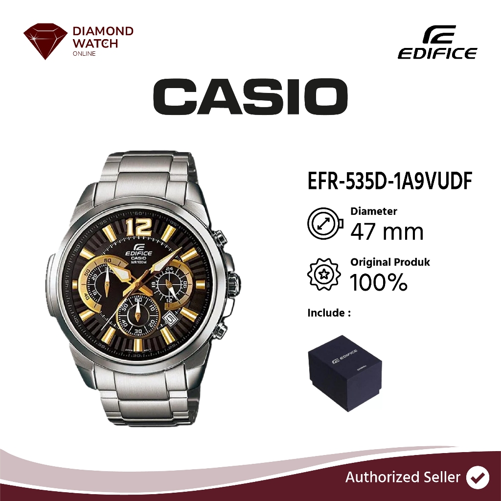 Casio Edifice Chronograph 47mm Black Dial Men's Watch Stainless Steel EFR-535D-1A9VUDF