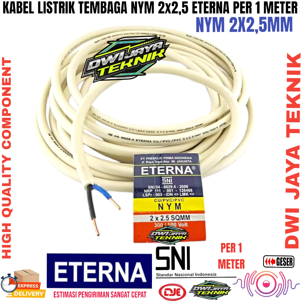Kabel Eterna 2x2,5 Kawat Tembaga / Kabel Listrik Nym 2x2,5 Eterna Meteran