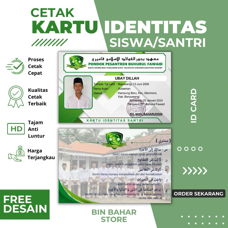 

Cetak ID Card/Kartu Santri/Pelajar/Mahasiswa Tanpa Minimum Order