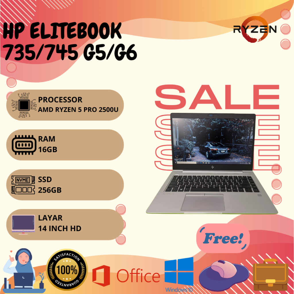 Laptop HP Elitebook 735/745 G5/G6 AMD Ryzen 5 Pro FHD Win 10 Bergaransi