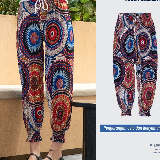 KF7 Celana Piyama Wanita Celana Bali Celana Jogging Wanita Rayon Impor Celana Piyama Serut Pinggang 