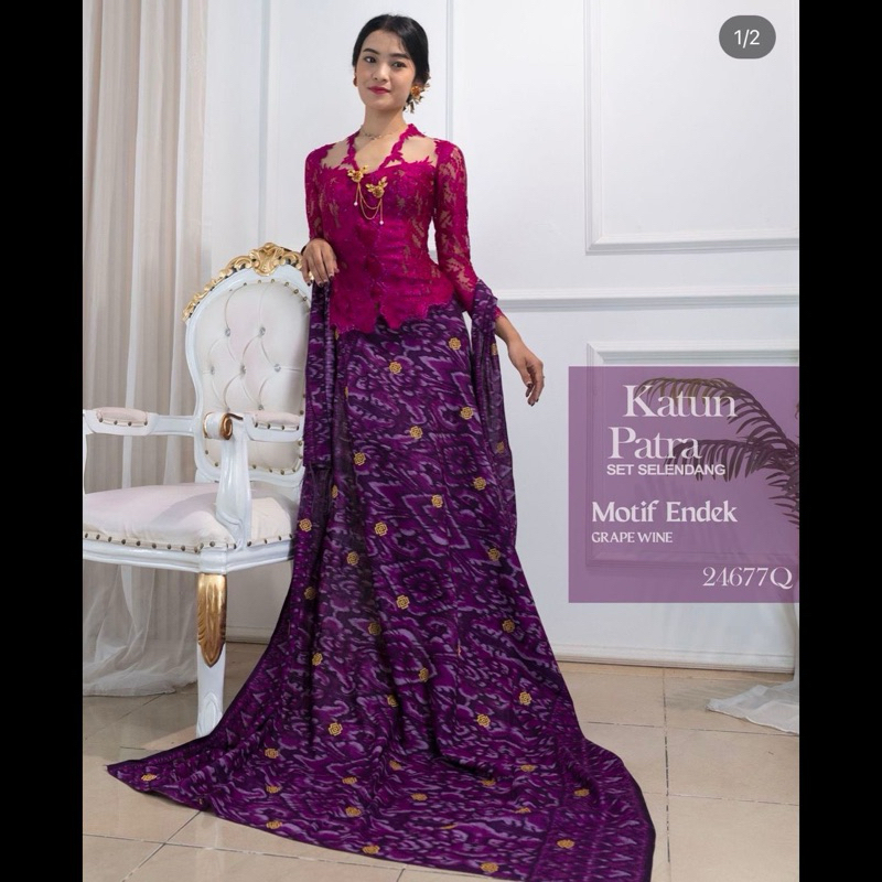 Kamen Mastuli Print motif Patra bordir tretes + selendang