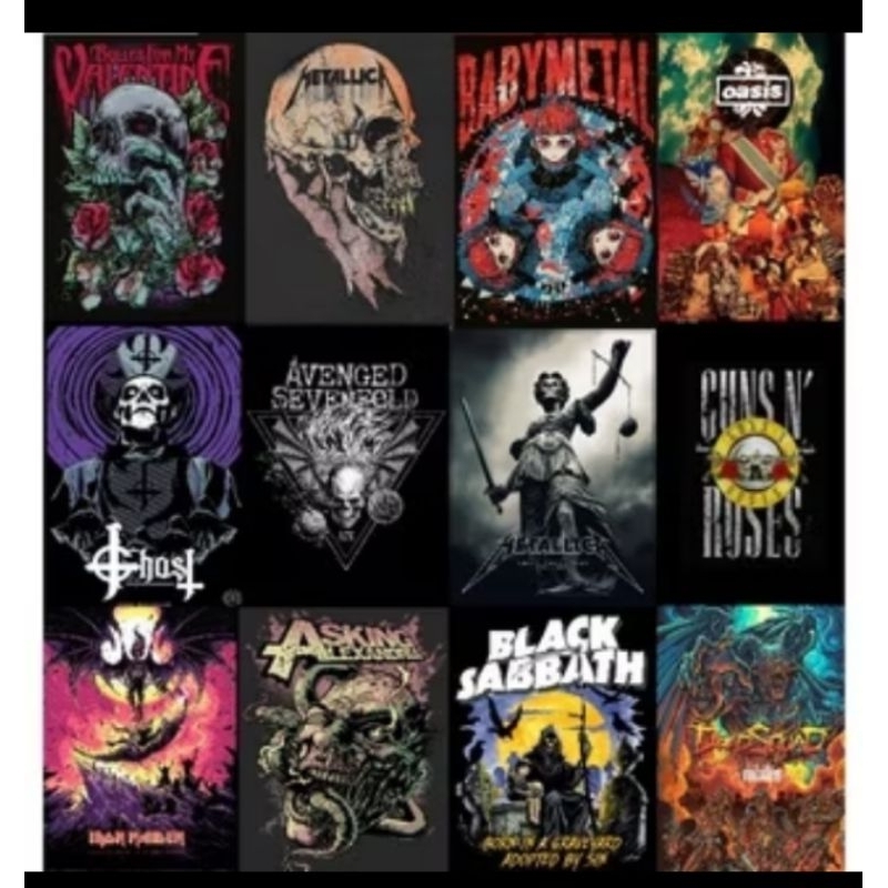 (ArtCartoon)  paket poster band metal punk hardcore random isi 50pcs
